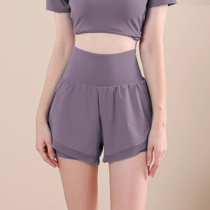 FitYogaFake two-piece high-waisted sports shorts female anti-glare quick dry loose breathable professional running yoga fitness shorts