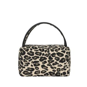 STARGOODS Large Capacity Leopard Makeup Bag Zipper Skincare Organizer Canvas Pillow Bag Fashion Purse Make Up Pouch Bag Ladies