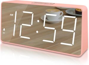 Peakeep Digital Alarm Clock for Bedroom Bedside Loud Alarm Clock for Heavy Sleepers Large Big LED Numbers for Seniors Battery Backup Plug in Electric Clock with USB Charger (Blue)