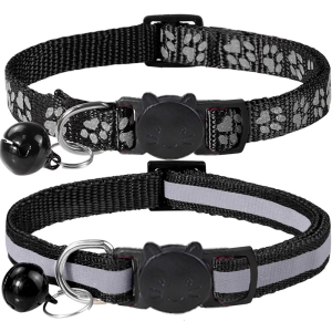 （2 Pack） Cotton Breakaway Cat Collars Set with Bells and Nighttime reflective design Adjustable 7.5-11Inch