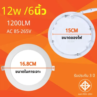 โคมฝังฝ้าPanel Light LED แสงขาว วอร์ม รับประกัน 3 ปี Panel Light LED 6W 9W 12W 18W 24W โคมฝังฝ้า โคมติดเพดาน โคมไฟดาวน์ไลท์ LED โคมห้องนอน ห้องรับแขก