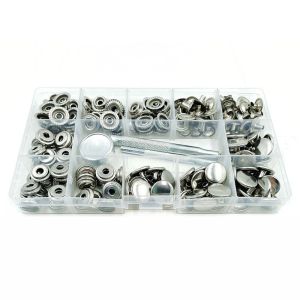 GIORGIONE 200Pcs Stainless Steel Snap Fastener Kit Double Cap Boxed Snaps Buttons Set Tubular with 3 Fixing Tools Leather Punch Pliers DIY Craft