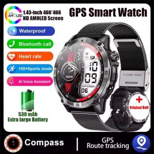 2025 นาฬิกาสมาร์ทวอทช์ GPS ใหม่ 1.43 จอแสดงผล AMOLED พร้อมเข็มทิศกลางแจ้ง GPS ในตัว ผ่านบลูทูธ IP68 กันน้ำ 530mAh สมาร์ทวอทช์สำหรับ Android iOS