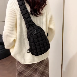 Compact Quilted Puffer Chest Bag with Adjustable Strap Crossbody Purse Backpack for Casual Outings and Outdoor Activity