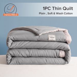 Dansunreve 100% washed cotton Quilt Solid Colors Fashion Machine Washable Light Weight Quilted Comforter Camel Grey Super Soft and Simple Blanket Single Queen King Size