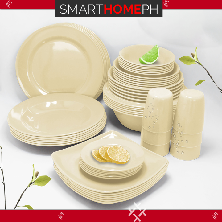 Melamine Plates Durable Everyday Dishes 6pcs Set Beige Melamine