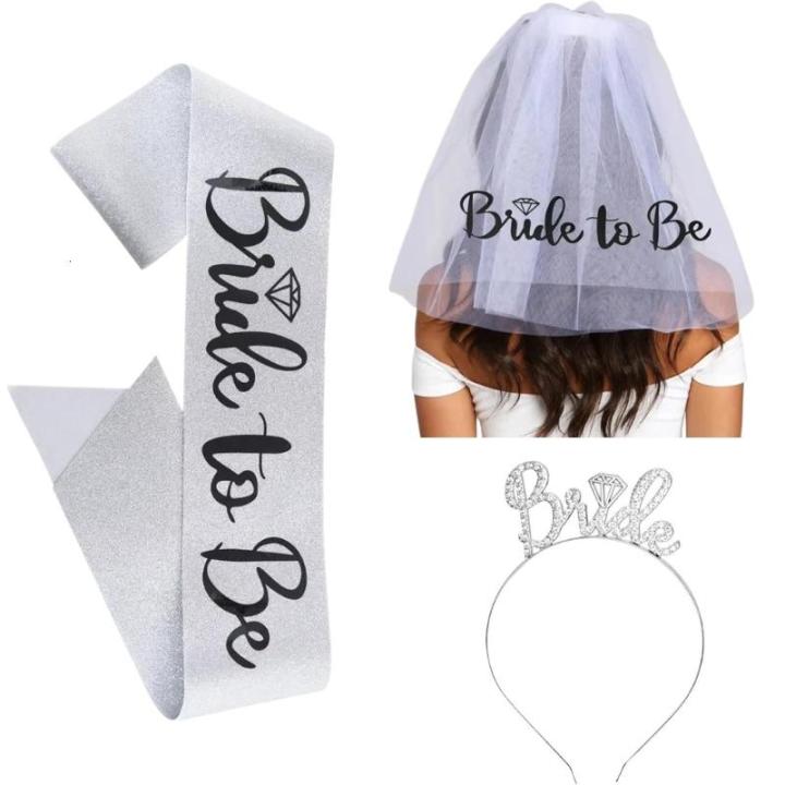 Mkemka Bride To Be Set - Weißer Schleier & Champagner Schärpe Für Junggesellinnen