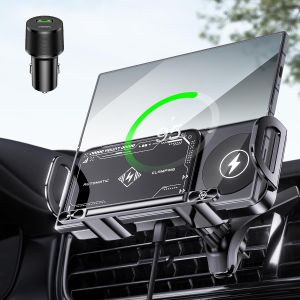 Wireless Car Charger Mount Auto-Clamping 15W Dual Coil One-Touch 90 ° Rotatable Car Phone Holder Wireless Charger for Samsung Galaxy Z Fold 7/6/5/4/3 Z Flip Galaxy S Series and iPhone