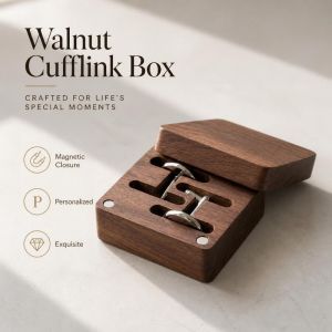 PHANT ic Closure Walnut Cufflink Box Personalized Flip‑top Wood ic Closure Storage Gift for Him Exquisite Cufflink Organizer Men