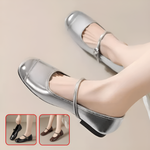 สีเงิน อ่อนโยน หนังนุ่ม ทุกคืน ก้นแบน รองเท้าหนังขนาดเล็ก