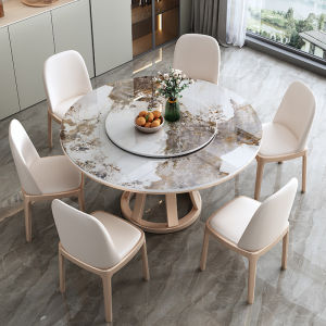 Solid wood slate dining table and chair combination modern simple home small apartment large round table light luxury ho round dining table