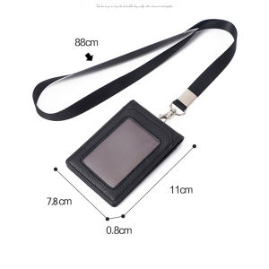 NEW Business Work ID Badge Holder with Lanyard 1 Transparent Window and 5 Card Slots Office Supplies Genuine Leather name tag Card Case