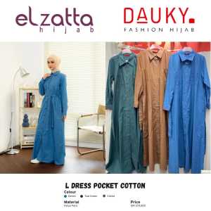 Dauky L Dress Pocket Cotton Gamis dauky bahan katun baju muslim terbaru trendy