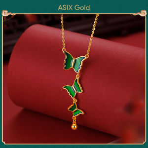 ASIX GOLD 916 24K 18K Gold Plated Green Butterfly Enamel Pendant Necklace Women Fashion Durable Non-Fade Non-Tarnish Minimalist Luxury Lucky Gift for Her Trendy Jewelry