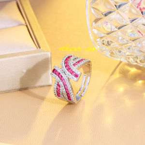 SEQUITO Fashion Women Cross Parallel Open Cuff Adjustable Ring Paved Red Green Blue AAA CZ Zirconia Crystal Personal Finger Jewelry for Dancing Nightclub Bar SR126