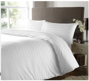 4IN1 Hotel Quality White Stripe Satin Bedsheet with 2 Pillow case and Blanket