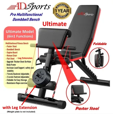 ADSports AD600【THICKEN TUBE】Multi-Purpose Adjustable Gym Chair Bench - Foldable Sit up Dumbbell Bench Exercise Bench Fitness Training Abdominal Hyper Back Extension Incline Bench for Full Body Workout