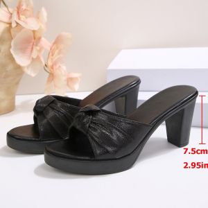 [Free Shipping] Outdoor high-heeled slippers 2026 summer new style chunky heel twisted large size open-toe sandals for women