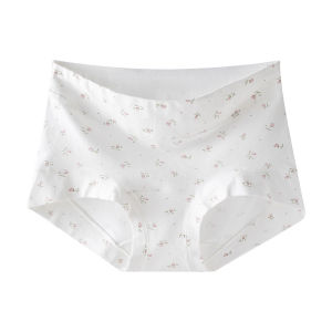 SEA AMILA กางเกงในผ้าฝ้ายเอวสูงสำหรับผู้หญิง พิมพ์ลายดอกไม้ ระบายอากาศและป้องกันแบคทีเรีย