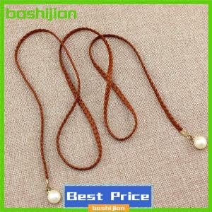 bashijian เข็มขัดหนัง PU แบบบางสุดสร้างสรรค์เข็มขัดคาดเอวยางยืดประดับมุกชุดเดรสของผู้หญิงของขวัญเข็มขัดผู้หญิง