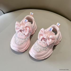 SHUNAICHI  Children Shoes Girls Sneaker City-friendly Stomping Shoes School Trainers Butterfly-knot New Rhinestone tenis Sport Shoes I02214