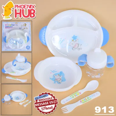 Phoenix Hub 911 6 IN 1 Baby Divided Plate with Spoon Fork Bowl Set for Kids Non Toxic Material