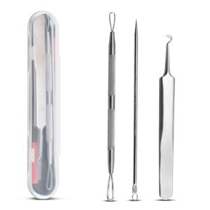 Bộ 3 Cây Que Nặn Mụn Bằng Thép Cao Cấp Không Gỉ Gồm 5 Đầu Chuyên Dụng Có Nhíp Gắp Cực Kì An Toàn [Full Box]