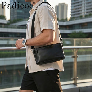 PADIEOE Premium Leather Lightweight Multi-purpose Crossbody Bag for Men - Simple Leather Design in Black - Stylish and Casual Business Bag for Men