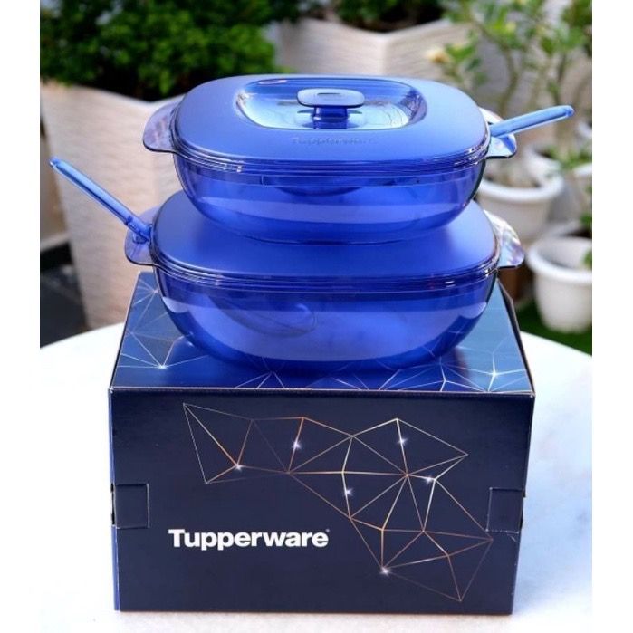 Tupperware Royale Blue Crystalline Serveware Set with Gift Box/ Saucy