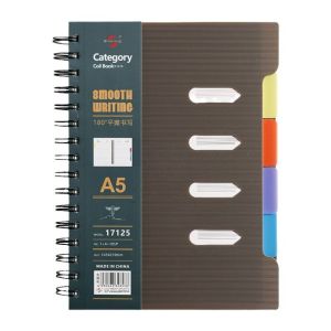 DIVATEN Thickened Coil Spiral Notebook Wide Ruled 210 Pages Wirebound Notebook Small Page Dividers Subject Notebook For Students