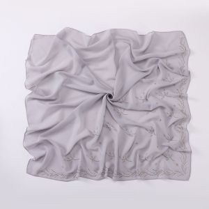 Jifang 90x90cm Hot Drilling Rhinestones Leaves Plain Bubble Chiffon Square Scarf Muslim Hijabs Bawal WC35