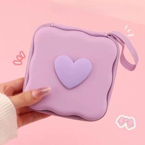 EOCICI Data Cable Storage Box Portable Earphone Headset Headphone Charger Storage Case Heart Design Travel Organizer Storage Bag