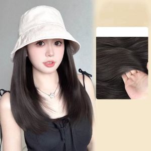 GIORGIONE STORE Synthetic Fisherman Hat Wig Hairpiece Bucket Hat Short Straight Hair Hat Wigs Simple Hip Hop Summer Sunshade Cap Wig Women