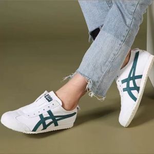 Original Tiger Shoes Classic White/dark Green Mens and Womens Canvas Non-slip Lazy Shoes Comfortable Breathable Casual Sneakers 1183A360-102