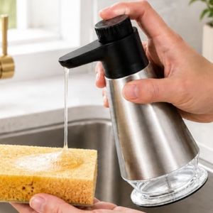 YUBAGUANB Stainless Steel Liquid Soap Dispenser Press Bottle 400ML Hand Sanitizer Machine Portable Manua Refillable Soap Pump Kitchen Use