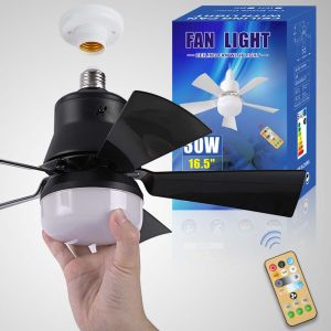 2 IN 1 Ceiling Fan with LED Light and Remote Control for Living Room 3 Colors Timing 30W 5 Blades Electric Fan
