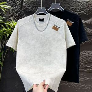 NCE Summer round neck trendy half sleeve embroidered logo mens half cut fashionable T-shirt new embroidered letter short sleeved casual T-shirt