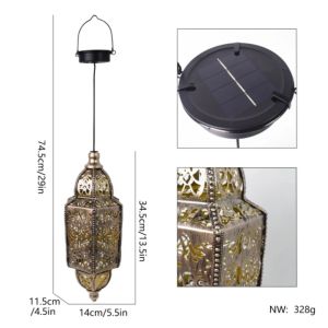 Retro Hollow Metal Solar Lanterns Outdoor Waterproof Moroccan Hanging Light Beautiful Pattern Garden Decor Lamp for Yard Patio Porch Balcony Mother Day Presents