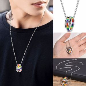 YATRN สีสันสดใส สร้อยคอสีรุ้ง วันแห่งความภาคภูมิใจ เครื่องรางตุรกี โซ่กระดูกไหปลาร้า ปรับได้ปรับได้ เครื่องประดับคอคอ สร้อยคอเหล็กไทเทเนียม คู่รักเป็นคู่