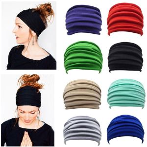 CHUAN Women New Nonslip Elastic 13 Colors Turban Running Headwrap Wide Sports Headband Stretch Hair Band Fold Yoga Hairband