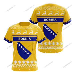 Custom Name Bosnia Christmas Tees Outdoor Loose Sportswear Mens Fashion T-shirts Boys Oversized Short Sleeves Tops