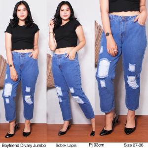 TRIVELA - CELANA JEANS BOYFRIEND SOBEK LAPIS JUMBO 27-38 / CELANA BIG SIZE / CELANA PLUS SIZE / DIVARY