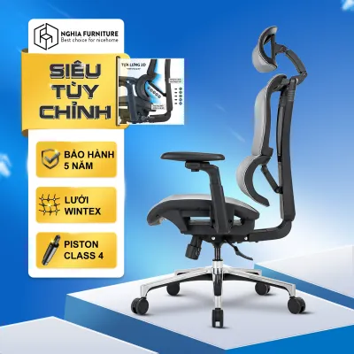 Ghế Công Thái Học NghiaFurniture Lumbar - Bảo hành 5 năm - Ghế xoay văn phòng làm việc hỗ trợ lưng mạnh mẽ với nhiều tính năng khủng