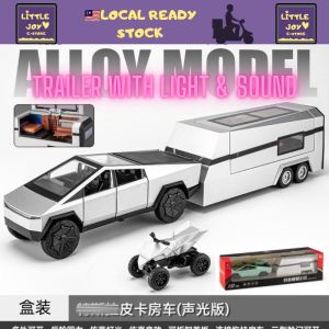 🇲🇾LJS1 Tesla Cyber Truck 1:32 4x4 Pickup Trailer RV Diecast Collections Scale Model Car Alloy Pull Back Light Sound cake decorations toys