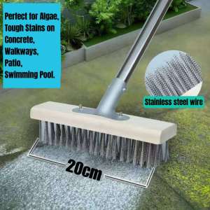 Stainless Steel Wire Scrub Brush with Long HandleHeavy Duty Stiff Metal Bristle Brush for DeckConcretePatioMoss Removal