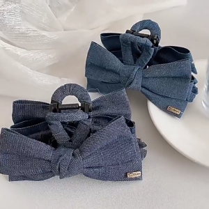 Multipurpose Hair Claw With Embroidered Jeans Bows Trendy Hair Clip for Birthdays School Office Fashion Styles