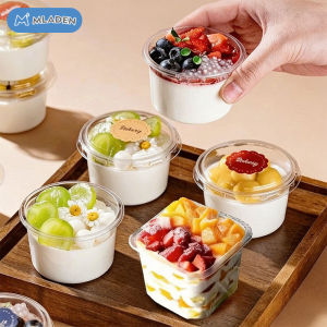 Z.Z Toy Store Disposable Plastic Cup 50pcs Pudding Container With Secure Cover Tahan Lama Leak Proof Stackable Rumah Tangga Party Daily Use Yogurt Fruit Snacks