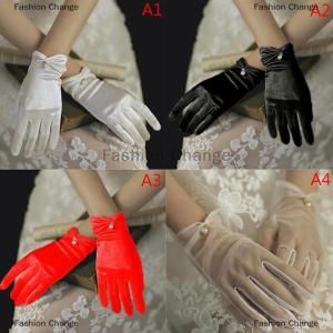 [COD] Fashion Change Women Wedding Bridal Short Gloves Satin Full Finger Wrist Length Party Gloves