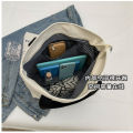 Gentlewoman Cute Cartoon Bear Print Canvas Bag Versatile Contrast Color Shoulder Tote Bag with Zipper. 