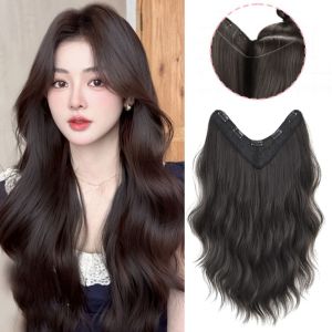 KINTHAZER สังเคราะห์สังเคราะห์สังเคราะห์ ชิ้นผมหยิกยาว จำลองจำลองจำลอง ขนปุยฟู วิกผมรูปตัววีไร้รอยต่อที่มองไม่เห็น ธรรมชาติตามธรรมชาติ ภาษาฝรั่งเศสคำ ผมต่อชิ้นเดียว สำหรับผู้หญิง